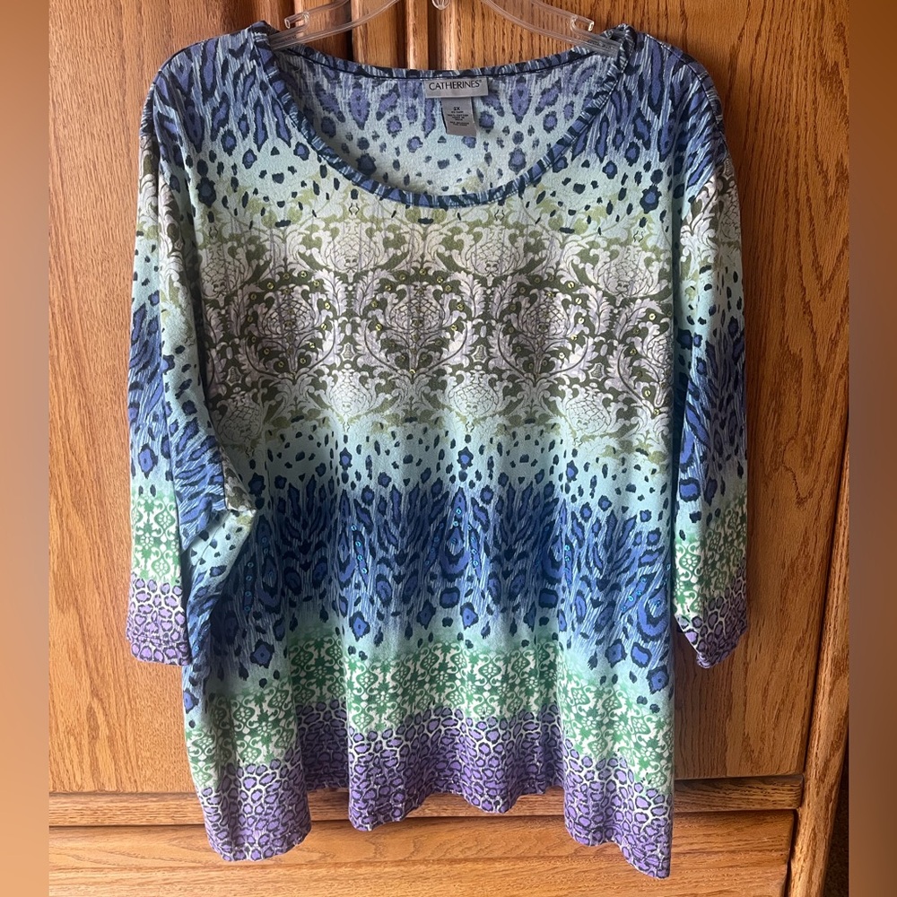 Catherines Blue and Green Patterned Women's Top